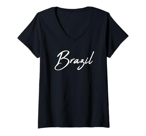 Damen Beautiful Handwritten Font Brazil Calligraphy T-Shirt mit V-Ausschnitt Damen Beautiful Handwritten Font Brazil Calligraphy T-Shirt mit V-Ausschnitt von Elegant Feminine Brasil Brazil