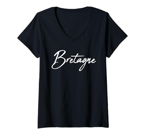 Damen Beautiful Handwritten Font Bretagne Calligraphy T-Shirt mit V-Ausschnitt Damen Beautiful Handwritten Font Bretagne Calligraphy T-Shirt mit V-Ausschnitt von Elegant Feminine Bretagne Designs