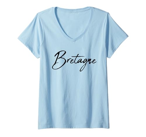 Damen Beautiful Handwritten Font Bretagne Calligraphy T-Shirt mit V-Ausschnitt Damen Beautiful Handwritten Font Bretagne Calligraphy T-Shirt mit V-Ausschnitt von Elegant Feminine Bretagne Designs