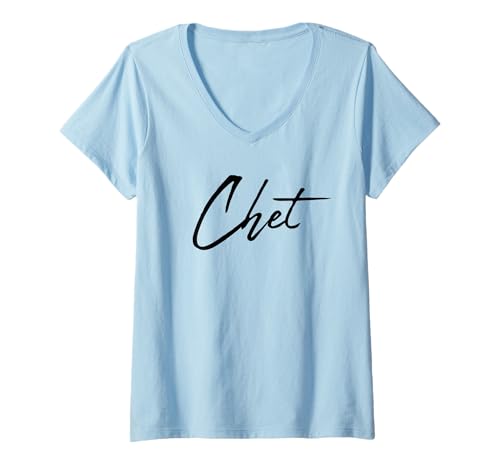 Damen Beautiful Handwritten Font Chet Calligraphy T-Shirt mit V-Ausschnitt von Elegant Feminine Chet Gift Ideas for Her