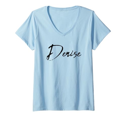 Damen Beautiful Handwritten Font Denise Calligraphy T-Shirt mit V-Ausschnitt von Elegant Feminine Denise Gift Ideas for Her