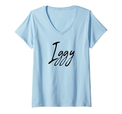 Damen Beautiful Handwritten Font Iggy Calligraphy T-Shirt mit V-Ausschnitt von Elegant Feminine Iggy Gift Ideas for Her