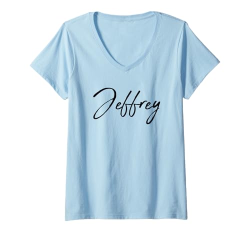 Damen Beautiful Handwritten Font Jeffrey Calligraphy T-Shirt mit V-Ausschnitt Damen Beautiful Handwritten Font Jeffrey Calligraphy T-Shirt mit V-Ausschnitt von Elegant Feminine Jeffrey Designs