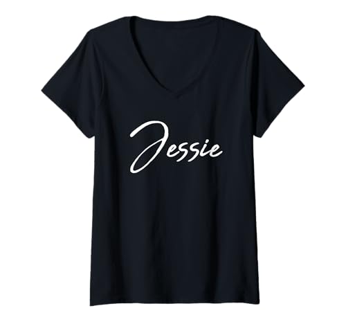 Damen Beautiful Handwritten Font Jessie Calligraphy T-Shirt mit V-Ausschnitt Damen Beautiful Handwritten Font Jessie Calligraphy T-Shirt mit V-Ausschnitt von Elegant Feminine Jessie Gift Ideas for Her