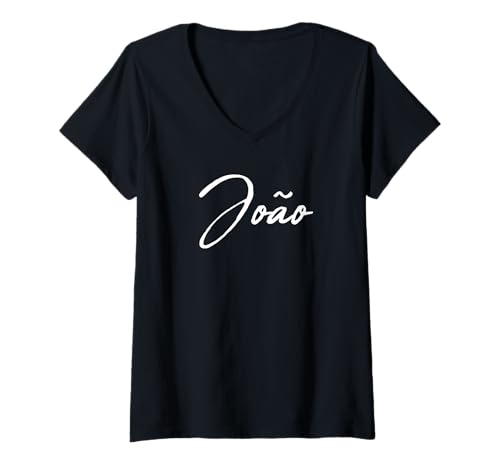 Damen Beautiful Handwritten Font João Calligraphy T-Shirt mit V-Ausschnitt Damen Beautiful Handwritten Font João Calligraphy T-Shirt mit V-Ausschnitt von Elegant Feminine João Designs