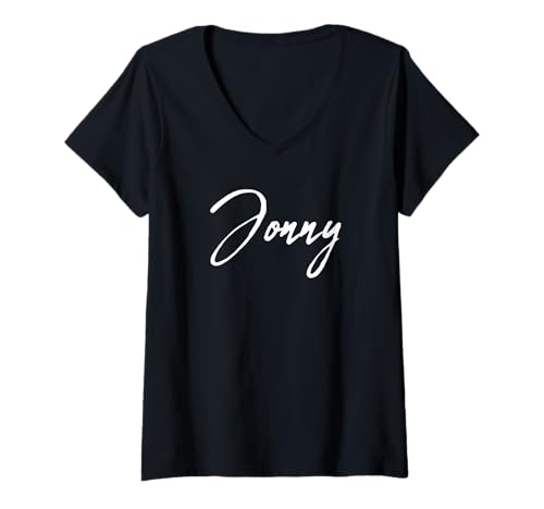 Damen Beautiful Handwritten Font Jonny Calligraphy T-Shirt mit V-Ausschnitt Damen Beautiful Handwritten Font Jonny Calligraphy T-Shirt mit V-Ausschnitt von Elegant Feminine Jonny Designs