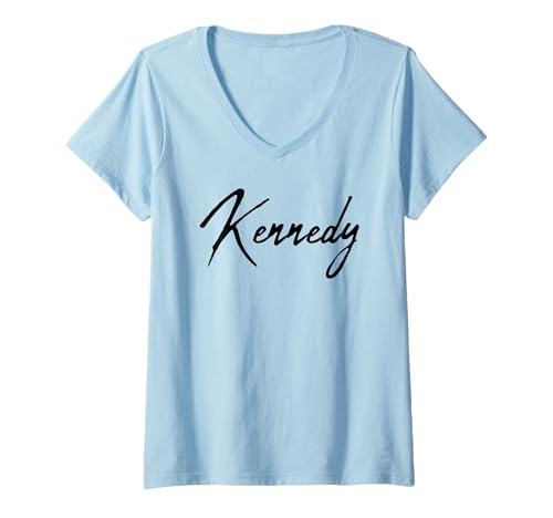 Damen Beautiful Handwritten Font Kennedy Calligraphy T-Shirt mit V-Ausschnitt von Elegant Feminine Kennedy Gift Ideas for Her
