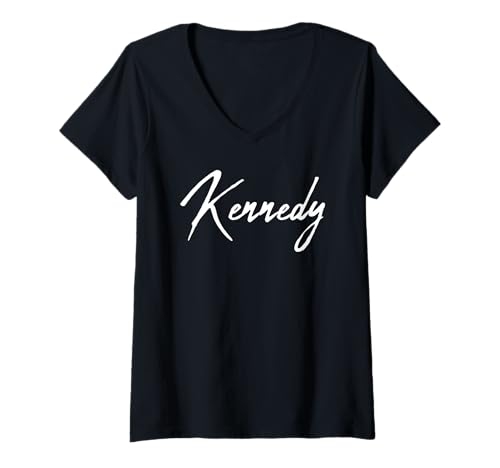 Damen Beautiful Handwritten Font Kennedy Calligraphy T-Shirt mit V-Ausschnitt von Elegant Feminine Kennedy Gift Ideas for Her