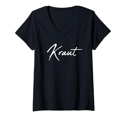 Damen Beautiful Handwritten Font Kraut Calligraphy Germany T-Shirt mit V-Ausschnitt Damen Beautiful Handwritten Font Kraut Calligraphy Germany T-Shirt mit V-Ausschnitt von Elegant Feminine Kraut German Gift Ideas for Her