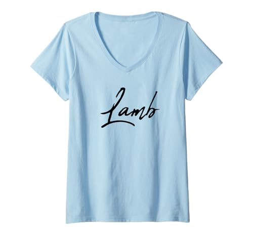 Damen Beautiful Handwritten Font Lamb Calligraphy T-Shirt mit V-Ausschnitt von Elegant Feminine Lamb