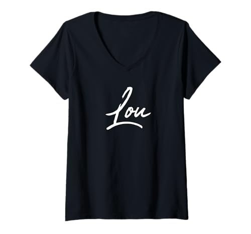 Damen Beautiful Handwritten Font Lou Calligraphy T-Shirt mit V-Ausschnitt von Elegant Feminine Lou Designs