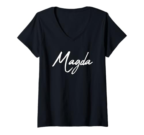 Damen Beautiful Handwritten Font Magda Calligraphy T-Shirt mit V-Ausschnitt Damen Beautiful Handwritten Font Magda Calligraphy T-Shirt mit V-Ausschnitt von Elegant Feminine Magda Designs