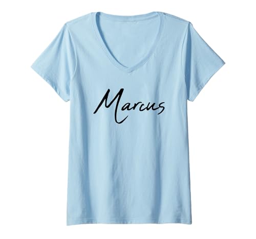 Damen Beautiful Handwritten Font Marcus Calligraphy T-Shirt mit V-Ausschnitt Damen Beautiful Handwritten Font Marcus Calligraphy T-Shirt mit V-Ausschnitt von Elegant Feminine Marcus Gift Ideas for Her