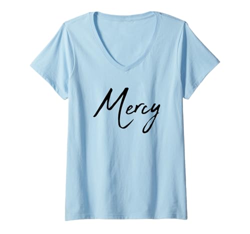 Damen Beautiful Handwritten Font Mercy Calligraphy T-Shirt mit V-Ausschnitt Damen Beautiful Handwritten Font Mercy Calligraphy T-Shirt mit V-Ausschnitt von Elegant Feminine Mercy Designs