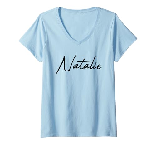 Damen Beautiful Handwritten Font Natalie Calligraphy T-Shirt mit V-Ausschnitt Damen Beautiful Handwritten Font Natalie Calligraphy T-Shirt mit V-Ausschnitt von Elegant Feminine Natalie Gift Ideas for Her