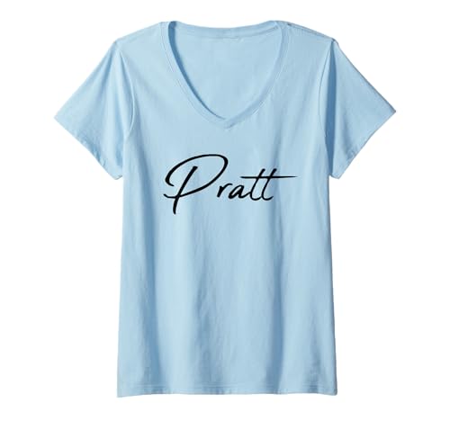 Damen Beautiful Handwritten Font Pratt Calligraphy T-Shirt mit V-Ausschnitt von Elegant Feminine Pratt Gift Ideas for Her
