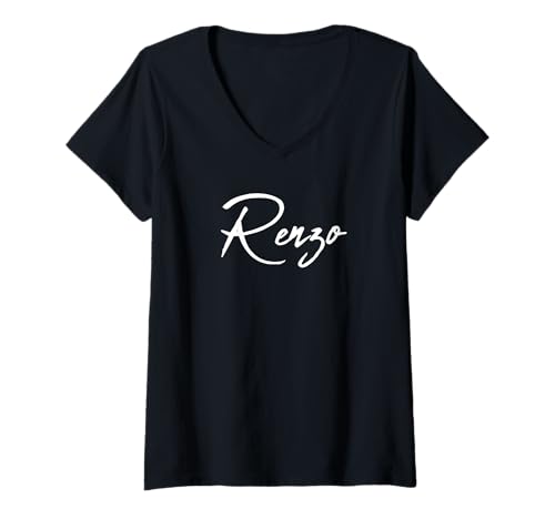 Damen Beautiful Handwritten Font Renzo Calligraphy T-Shirt mit V-Ausschnitt von Elegant Feminine Renzo Designs