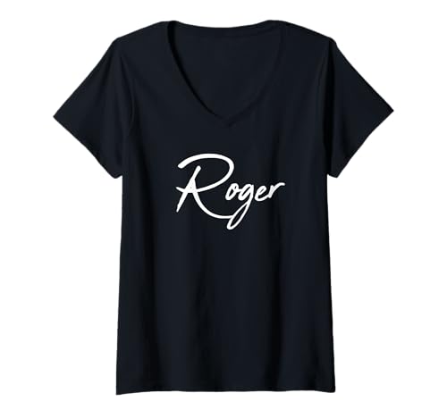 Damen Beautiful Handwritten Font Roger Calligraphy T-Shirt mit V-Ausschnitt Damen Beautiful Handwritten Font Roger Calligraphy T-Shirt mit V-Ausschnitt von Elegant Feminine Roger Designs