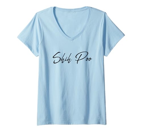 Damen Beautiful Handwritten Font Shih Poo Calligraphy T-Shirt mit V-Ausschnitt Damen Beautiful Handwritten Font Shih Poo Calligraphy T-Shirt mit V-Ausschnitt von Elegant Feminine Shih Poo Designs