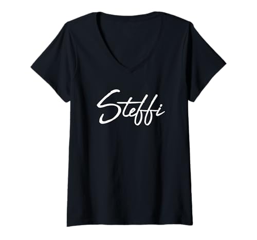 Damen Beautiful Handwritten Font Steffi Calligraphy T-Shirt mit V-Ausschnitt von Elegant Feminine Steffi Gift Ideas for Her