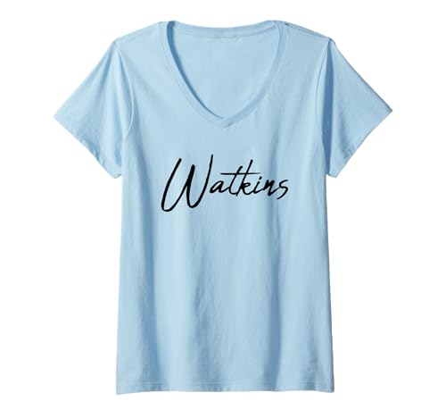 Damen Beautiful Handwritten Font Watkins Calligraphy T-Shirt mit V-Ausschnitt Damen Beautiful Handwritten Font Watkins Calligraphy T-Shirt mit V-Ausschnitt von Elegant Feminine Watkins Designs