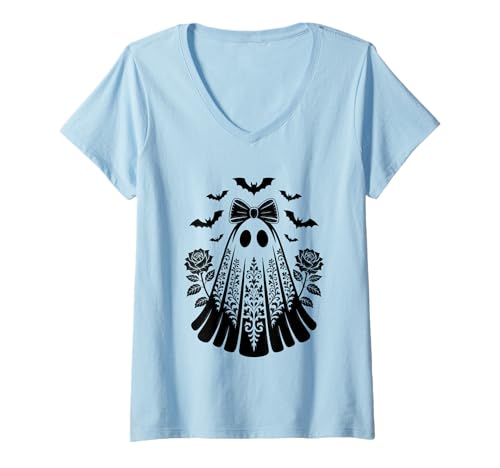 Damen Dunkles Spitzendesign im gotischen viktorianischen Stil T-Shirt mit V-Ausschnitt Damen Dunkles Spitzendesign im gotischen viktorianischen Stil T-Shirt mit V-Ausschnitt von Elegant Gothic Victorian Lace Floral Art