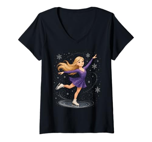 Damen Elegante Eiskunstläuferin Tanzt auf Eismädchen T-Shirt mit V-Ausschnitt Damen Elegante Eiskunstläuferin Tanzt auf Eismädchen T-Shirt mit V-Ausschnitt von Elegant Ice Skater Illustration Ideas