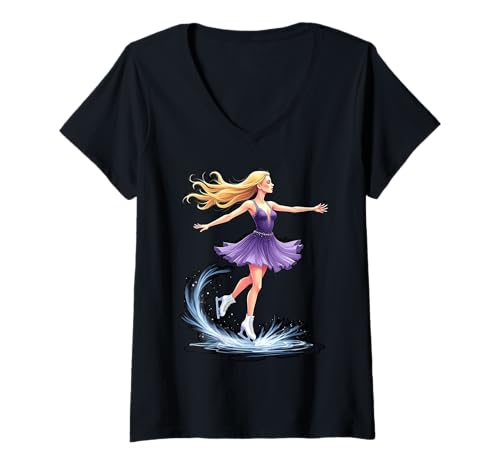 Damen Elegante Eiskunstläuferin Tanzt auf Eismädchen T-Shirt mit V-Ausschnitt Damen Elegante Eiskunstläuferin Tanzt auf Eismädchen T-Shirt mit V-Ausschnitt von Elegant Ice Skater Illustration Ideas