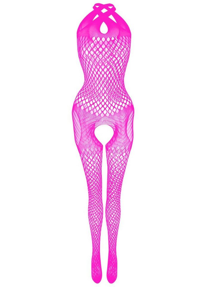 Elegant Love Bodystocking-Ouvert Neckholder Fischnetz Catsuit, Strumpfbody mit offenem Schritt Stilvolles Dessous, S–XL von Elegant Love