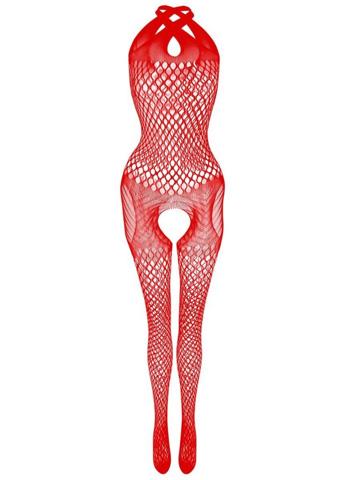 Elegant Love Bodystocking-Ouvert Neckholder Fischnetz Catsuit, Strumpfbody mit offenem Schritt Stilvolles Dessous, S–XL von Elegant Love