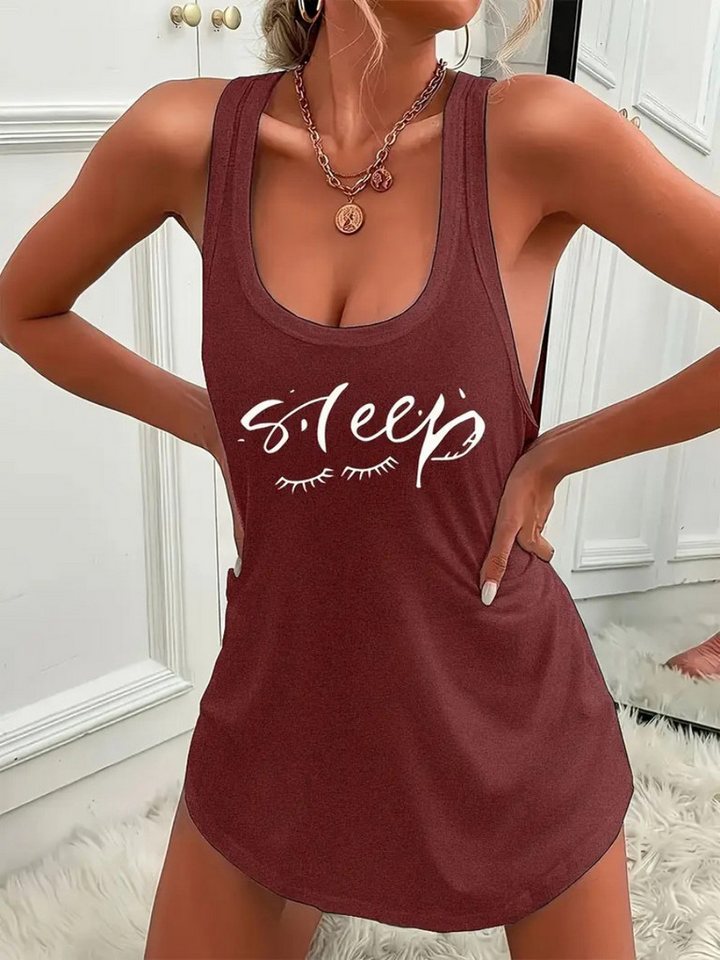 Elegant Love Nachthemd Ärmelloses Damen-Schlafkleid im Tanktop-Stil – bequemes Schlafshirt Loungewear-Kleid mit Frontdruck – locker & rundhalsig als Nachtwäsche von Elegant Love