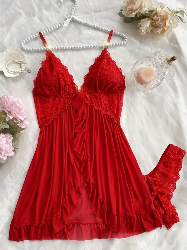 Elegant Love Nachthemd Damen Negligé Set mit Spitze – Babydoll Nachtwäsche & Lingerie (Set, 2-tlg., mit Tanga) Dessous & Loungewear – perfekt für eine gemütliche Schlafatmosphäre von Elegant Love