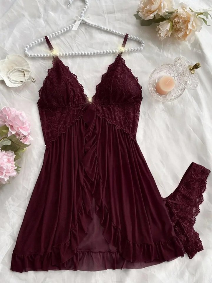Elegant Love Nachthemd Damen Negligé Set mit Spitze – Babydoll Nachtwäsche & Lingerie (Set, 2-tlg., mit Tanga) Dessous & Loungewear – perfekt für eine gemütliche Schlafatmosphäre von Elegant Love