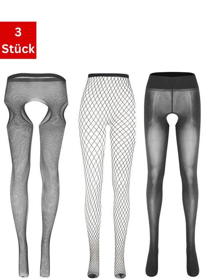 Elegant Love Ouvert Strumpfhose Stilvolle halterlose Dessous-Strümpfe – Netzstrümpfe (Packung 3 St. 3er-Pack) Elegante Damen-Stockings – Lingerie mit offenem Schritt (S–XL) von Elegant Love