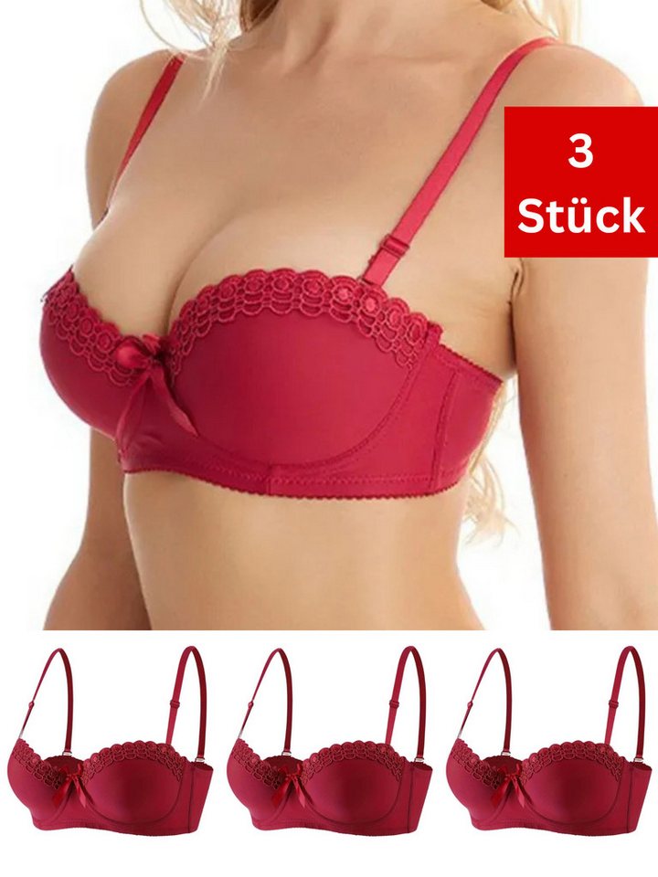 Elegant Love Set: Bügel-BH Eleganter Balconette Push-Up BH aus Spitze – stilvolle Dessous (Packung, 3-tlg., 3er-Pack) BH für ein schönes Dekolleté, Damenunterwäsche von Elegant Love