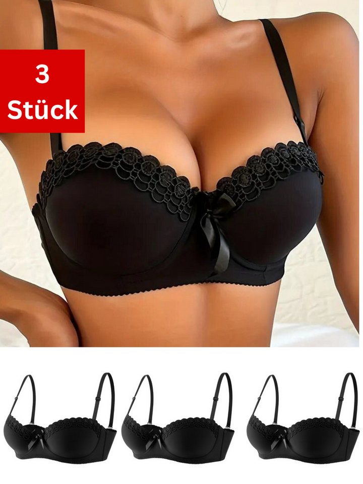 Elegant Love Set: Bügel-BH Eleganter Balconette Push-Up BH aus Spitze – stilvolle Dessous (Packung, 3-tlg., 3er-Pack) BH für ein schönes Dekolleté, Damenunterwäsche von Elegant Love