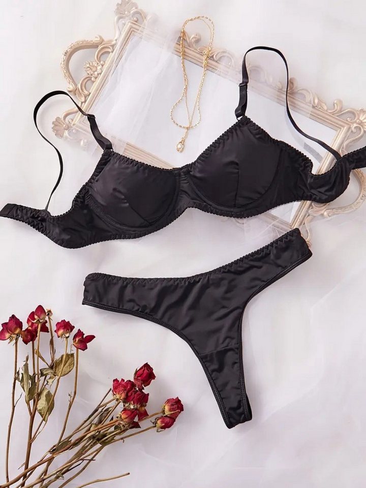 Elegant Love Set: Bügel-BH Elegantes Dessous-Set – Stilvolle Reizwäsche für jeden Anlass (Set, 2-tlg., mit Tanga) Sexy Lingerie-Set – Luxuriöser BH & Slip in glänzender Satin-Optik von Elegant Love
