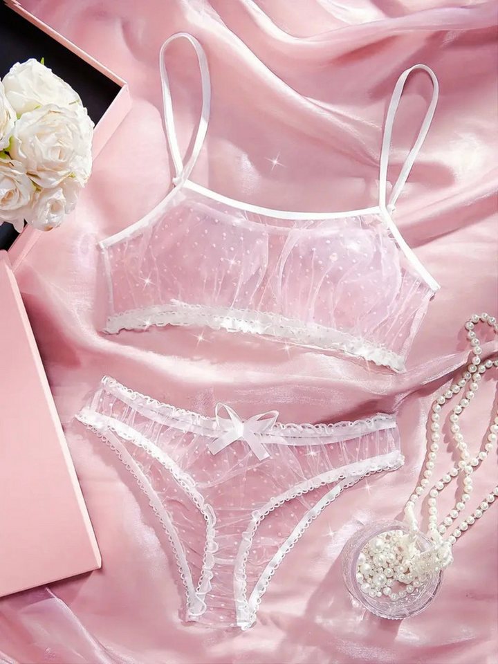 Elegant Love Set: Bustier Sexy Transparentes Dessous-Set – BH-Set mit gepunkteter Spitze (Set, 2-tlg., mit Slip) Bügellose Reizwäsche – Komfortable Damenunterwäsche für den Alltag von Elegant Love