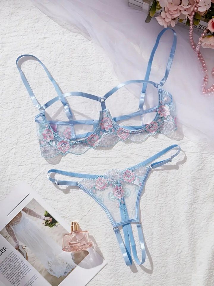 Elegant Love Set: Ouvert-BH Dessous-Set – Reizwäsche aus Spitze mit floraler Stickerei & String (Set, 2-tlg., mit Ouvert-Tanga) Lingerie-Set – Bügel-BH mit offenem Cup & Tanga mit offenem Schritt von Elegant Love
