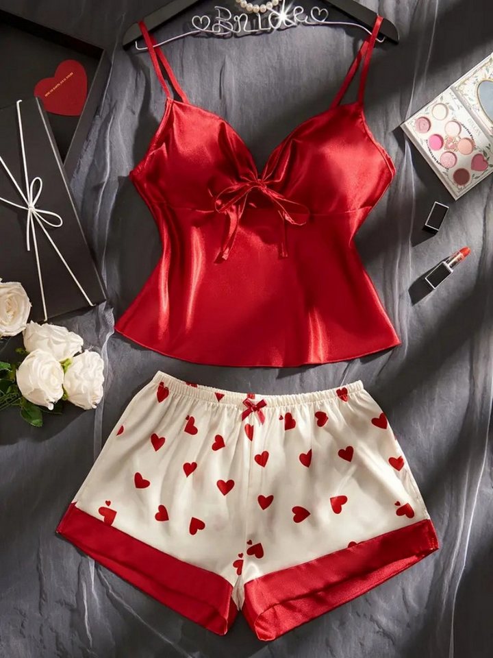 Elegant Love Shorty Satin-Schlafanzug für Damen – Loungewear- & Nachtwäsche-Set (Set, 2 tlg., Top + Shorts) Pyjama-Set mit Herzmuster – Weiches & Bequemes Homewear-Set von Elegant Love