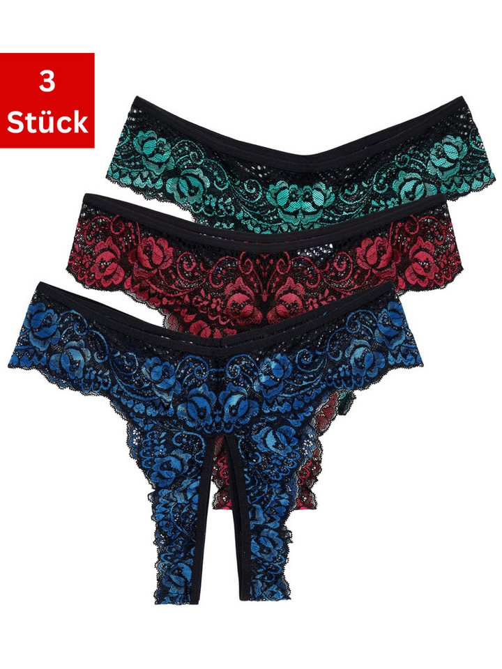 Elegant Love Slip-Ouvert Tanga mit offenem Schritt, Unterwäsche aus Spitze (3-St., 3er-Pack) String, sinnliche Reizwäsche, Unterhosen für Damen, elegante Pantys von Elegant Love