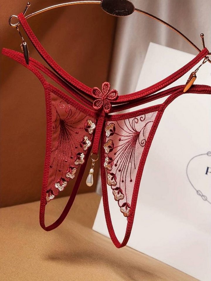 Elegant Love Tanga-Ouvert Tanga aus Netzstoff mit Spitze und Ouvert – Damen-Dessous Transparenter Blumen-String – Offen im Schritt von Elegant Love