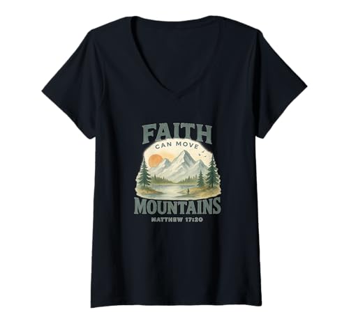 Damen Faith Can Move Mountains Matthew 17:20 Watercolor Hand Drawn T-Shirt mit V-Ausschnitt Damen Faith Can Move Mountains Matthew 17:20 Watercolor Hand Drawn T-Shirt mit V-Ausschnitt von Elegant Move Mountains Faith Co.