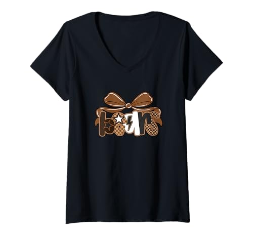 Damen Schleifenmuster, Sterne und Blitz T-Shirt mit V-Ausschnitt von Elegant Patterns And Bow Style Fun
