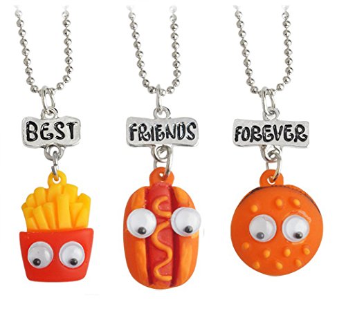 Elegant Rose Freundschafts-Halsketten, aus Metalllegierung, mit Hamburger-, Hot-Dog-, Pommes-Anhängern mit der Aufschrift „Best Friends Forever“, Geschenkidee für Mädchen, 3er-Set von Elegant Rose
