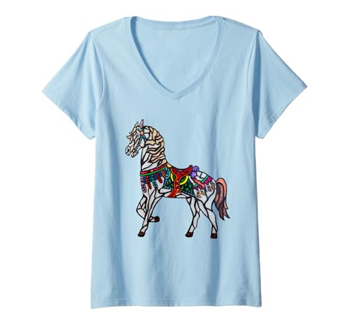 Damen Elegantes Buntglas Merry Go Round Horse T-Shirt mit V-Ausschnitt Damen Elegantes Buntglas Merry Go Round Horse T-Shirt mit V-Ausschnitt von Elegant Stained Glass Merry Go Round Horse