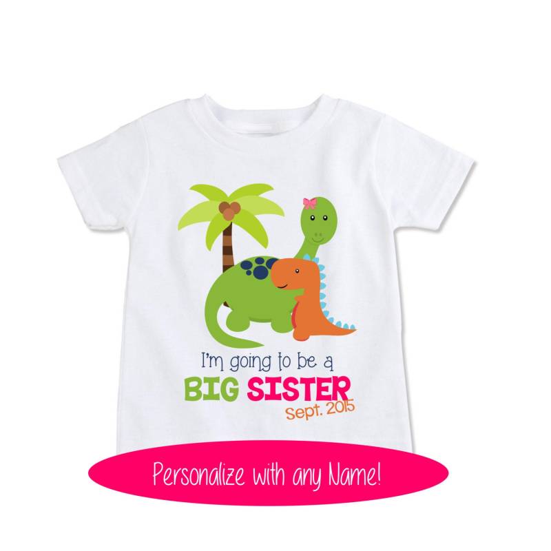 Große Schwester Shirt Schwangerschaft Ankündigung Große Cousin Custom Mädchen Kleinkind T Rex Dinosaurier Geburt | Ex 299 von ElegantByDesignCo
