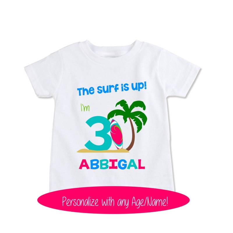 Mädchen Brauch Namen Personalisierte Beach Party Surfen Thema Geburtstag Shirt Kleinkind Urlaub Surf, T-Shirt-Frühling-Sommer-Kleider | Ex-210 von ElegantByDesignCo