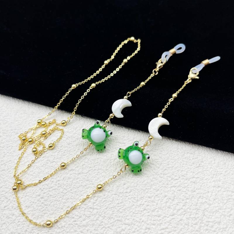 Nette Kleine Frosch Und Mond Anhänger Gläser Kette, Goldene Frauen Kette Um Den Hals Zubehör von ElegantEchoDE