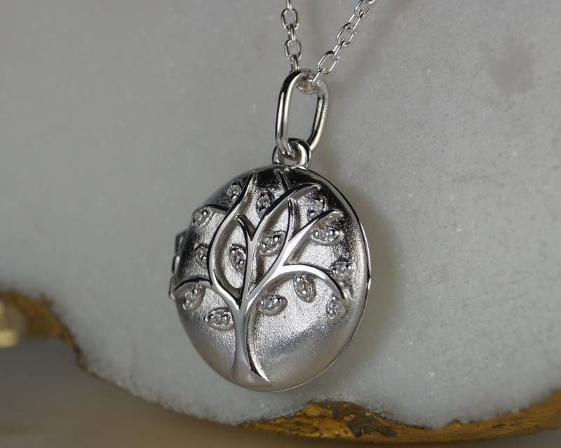 sterling Silber Medaillon, Baum Des Lebens Medaillon Halskette Mit Zirkonia, Bild Foto Medaillon von ElegantSilverGifts